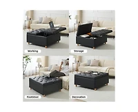 Gaomon Ottoman Coffee Table with Lift Top,Faux Leather Fabric Tufted Upholstered Ottoman with Storage, Large Square Storage Ottoman Bench for Bedroom,