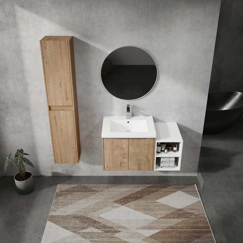 36" Wall-Mounted Bathroom Vanity With Sink and Side Cabinet, Soft Close Doors