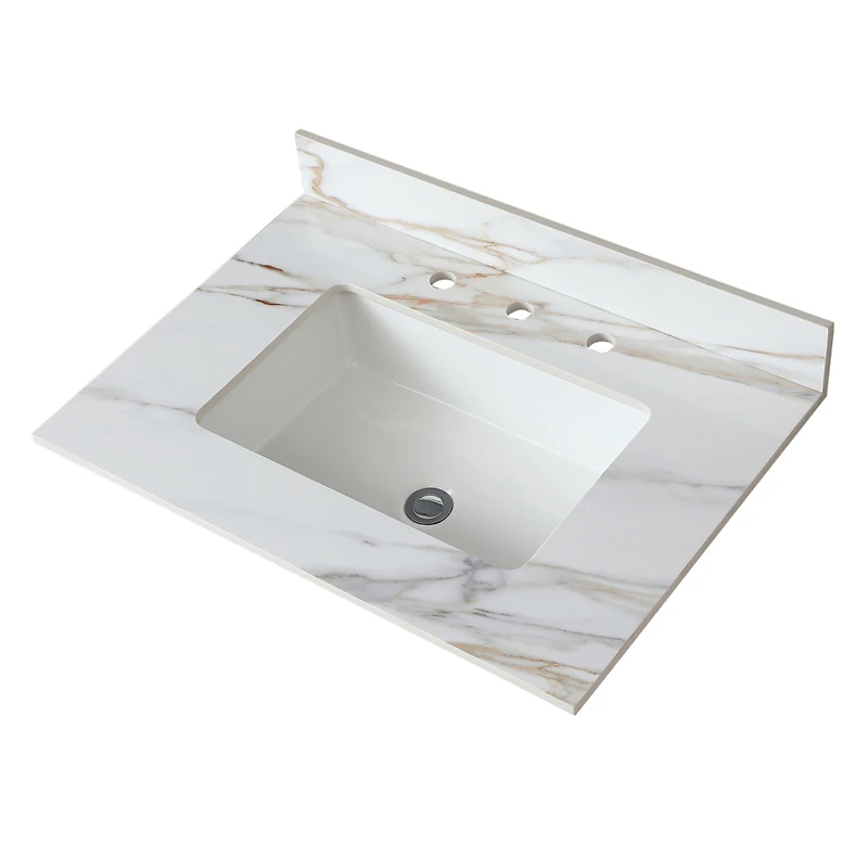 Simplie Fun Inch Marble Vanity Top, Bathroom Vanity Top with Undermount Rectangular Middle Sink and 4" Height Backsplash