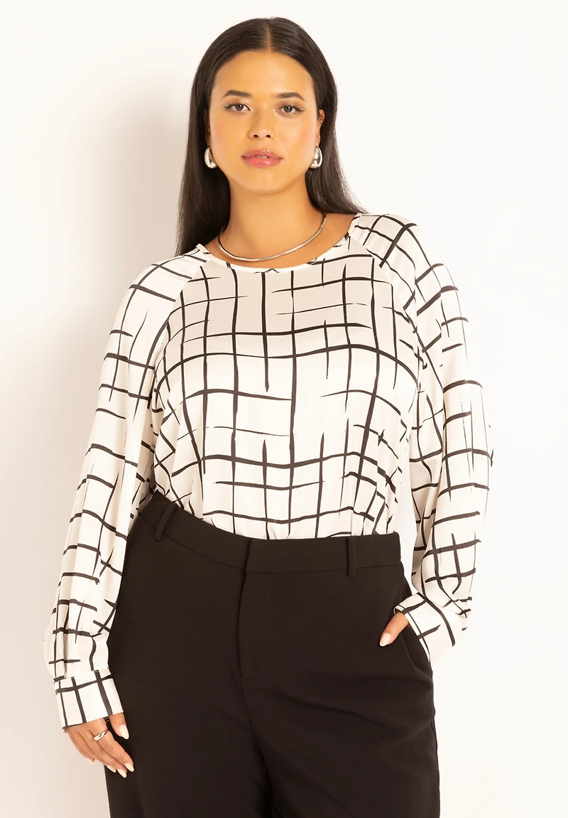 Eloquii Plus Raglan Sleeve Printed Blouse