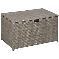 113 Gallon Deck Box, Rattan Outdoor Storage Box, Waterproof Storage Container for Indoor, Patio Furniture Cushions, Pool Toys, Garden Tools, Gray