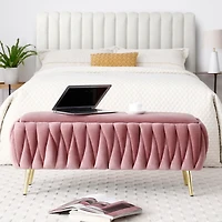 Oval Storage Bench with Gold Legs, Velvet Fabric Upholstered Ottoman Storage Benches for Bedroom End of Bed, Sherpa Fabric Bench for Living Room, Dini