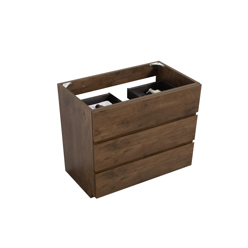 Streamdale Walnut Floor Cabinet with 3 Drawers, Pre-Assembled