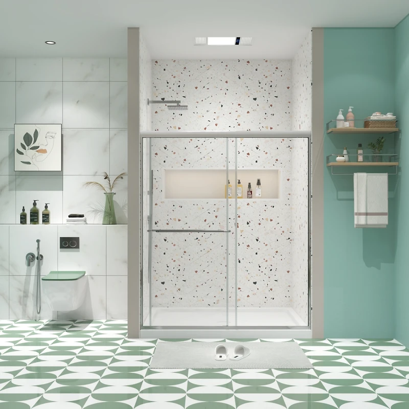 Streamdale Sleek Sliding Bypass Shower Door, Tempered Glass, Chromed