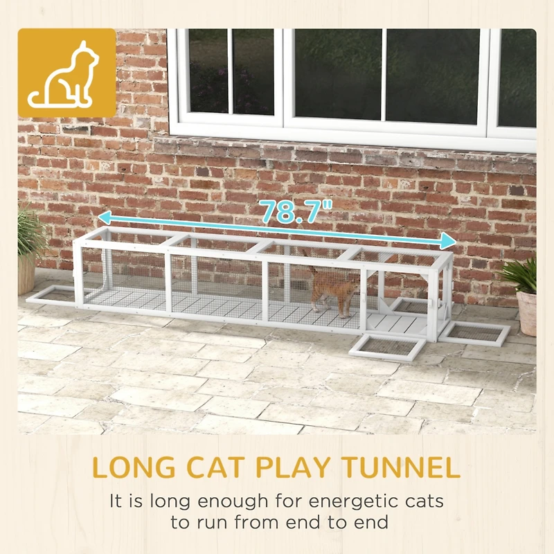 Outdoor Cat Tunnel with Extendable Design, 79" L Wooden Cat Run with Weather Protection, Connecting Inside and Outside, for Deck Patios, Balconie