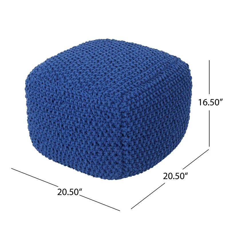 Streamdale Furniture Pim Knitted Cotton Pouf Cube 20.5 X 20.5 X 16.5 Pouf.