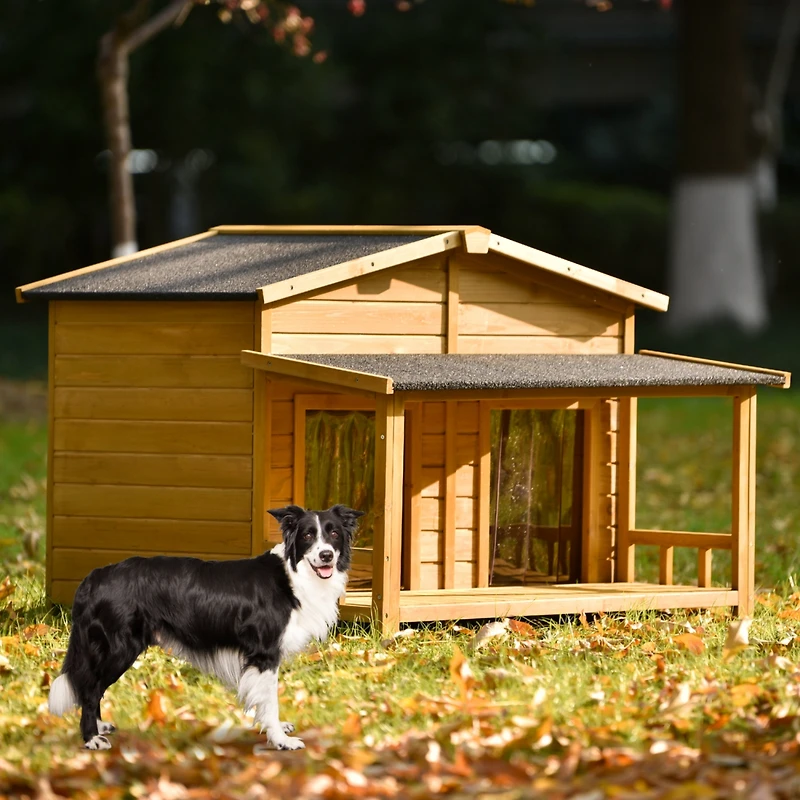 Streamdale Furniture 47.2" Large Wooden Dog House Outdoor, Outdoor & Indoor Dog Crate, Cabin Style, With Porch, 2 Doors