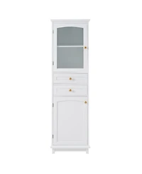 63" Tall Bathroom Storage Cabinet with Glass Doors, Free-Standing, Two Drawers, and Adjustable Shelves, Mdf Board