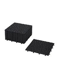 12 x 12 Inch Black Interlocking Deck Tiles Plastic Waterproof Outdoor All Weather Anti-slip Bathroom Shower Balcony Porch Strong Weight Capacity Upto
