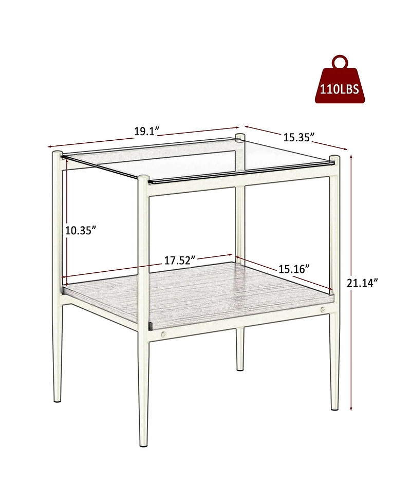 Streamdale Furniture Set of 2 Rectangle End Table, Tempered Glass Tabletop with Mdf layer, Modern Table for Living Room, Gray Glass