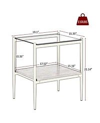 Streamdale Furniture Set of 2 Rectangle End Table, Tempered Glass Tabletop with Mdf layer, Modern Table for Living Room, Gray Glass