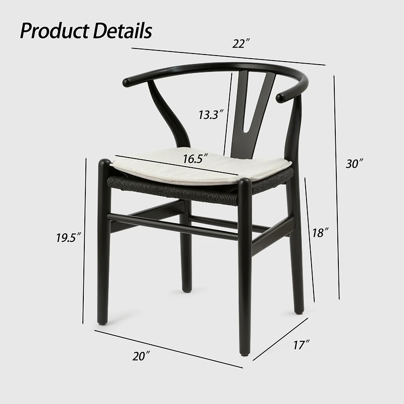 Streamdale Furniture Wishbone Chairs for Dining Room, Soild Wood Weave Dining Chair, Armchair, Fully Assembled, Set of 2