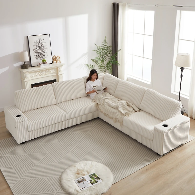 Streamdale Oversized Corduroy Corner Sofa with Storage and Amenities