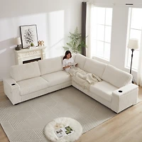 Streamdale Oversized Corduroy Corner Sofa with Storage and Amenities