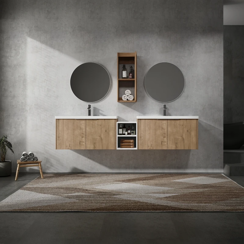 Streamdale Furniture 84" Wall-Mounted Bathroom Vanity With Sink and Side Cabinet, Soft Close Doors