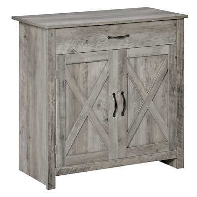 Farmhouse Sideboard Buffet Cabinet, Barn Door Style Kitchen Cabinet, 32" Accent cabinet for Kitchen, Living Room or Entryway, Gray Wash
