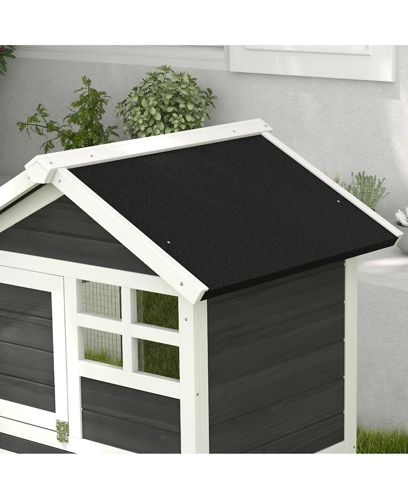 Simplie Fun 48" Wooden Rabbit Hutch Bunny Cage with Waterproof Asphalt Roof, Fun Outdoor Run, Removable Tray and Ramp, Grey