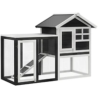 Simplie Fun 48" Wooden Rabbit Hutch Bunny Cage with Waterproof Asphalt Roof, Fun Outdoor Run, Removable Tray and Ramp, Grey