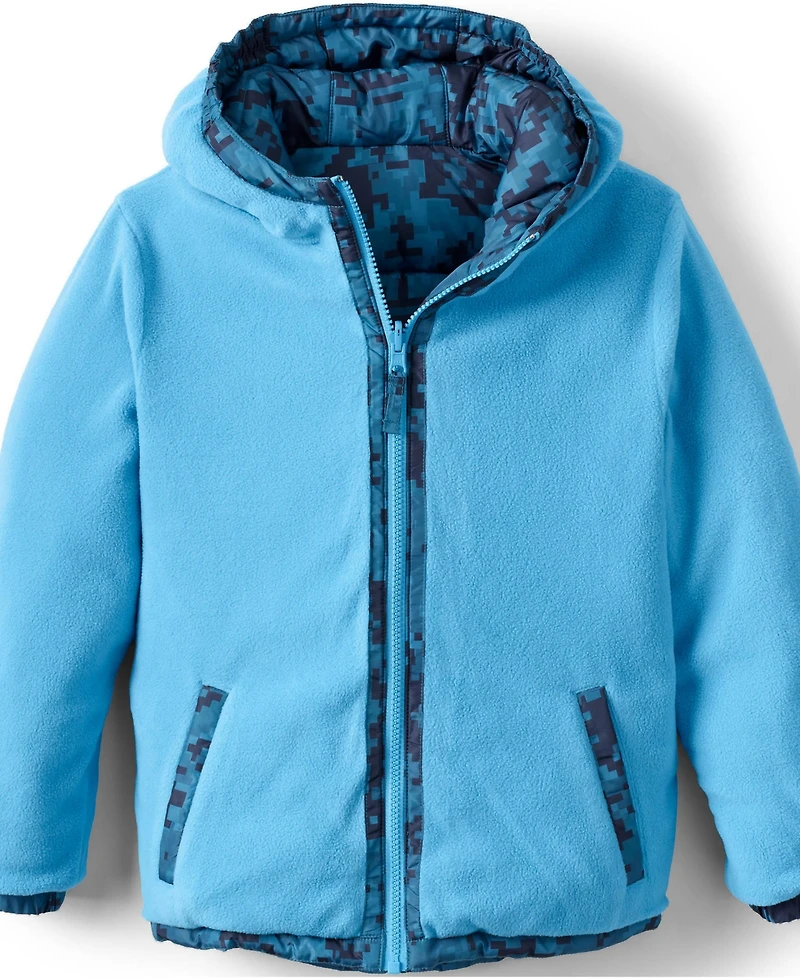 Lands' End Boys Reversible Fleece Puffer Hooded Jacket