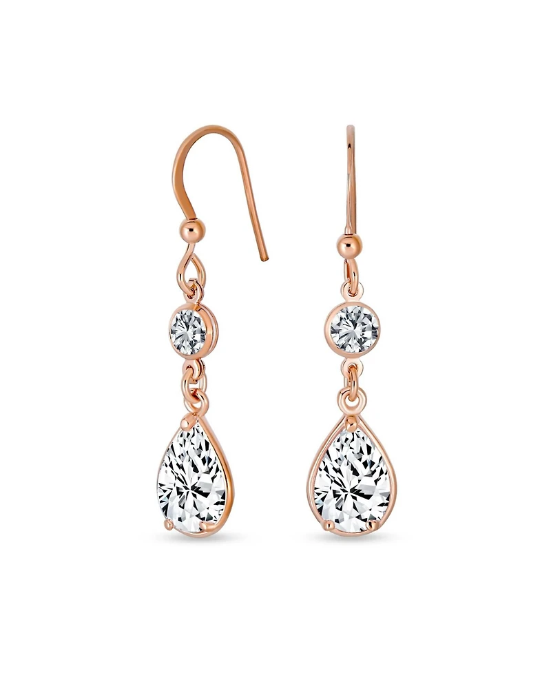 Bling Jewelry Multi Tear Drops Rose Gold Plated Brass Chain Cubic Zirconia Necklace Earrings Set