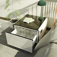 Streamdale Furniture Modern Smart Side Table with Built-in Fridge, Wireless Charging, Temperature Control, Power Socket, Usb Ports, Outlet Protection,