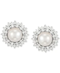 Grown With Love Cultured Freshwater Pearl (6mm) & Lab Grown Diamond (3/4 ct. t.w.) Halo Stud Earrings in 14k White Gold