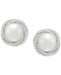 Grown With Love Cultured Freshwater Pearl (6mm) & Lab Grown Diamond (3/4 ct. t.w.) Love Knot Stud Earrings in 14k White Gold