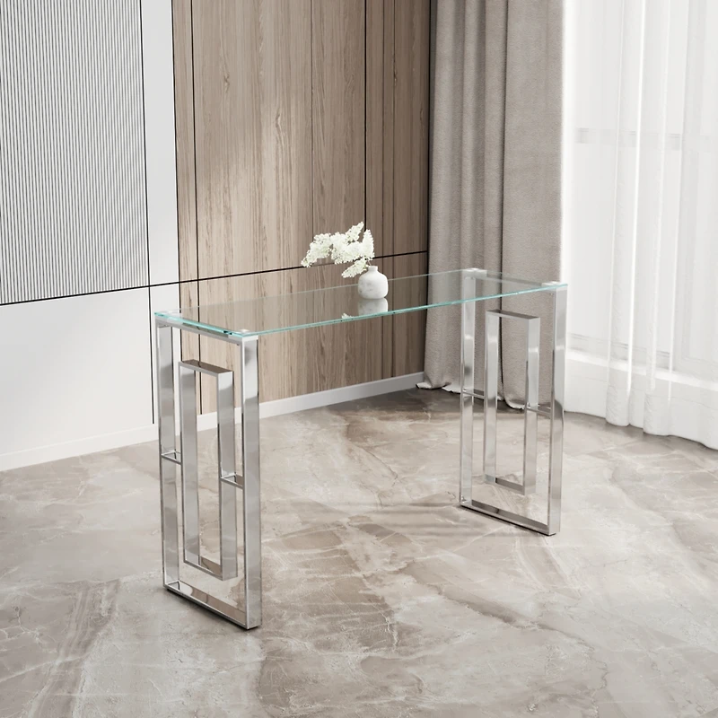 Streamdale Stainless Steel Glass Console Table