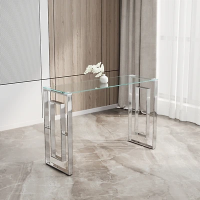 Streamdale Stainless Steel Glass Console Table