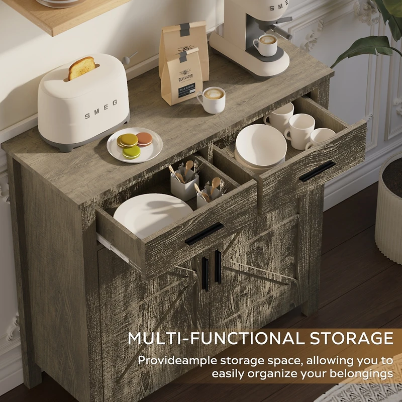 Streamdale Furniture Kitchen Storage Cabinet, Modern Farmhouse Buffet Cabinet with Storage, Coffee Bar with 2 Drawers and 2 Doors, Floor Sideboard Buf