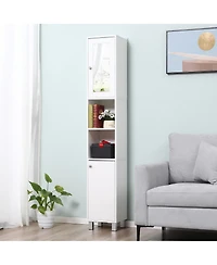 Tall Bathroom Storage Cabinet with Mirror, Wooden Freestanding Tower Cabinet with Adjustable Shelves, for Bathroom, or Living Room, White