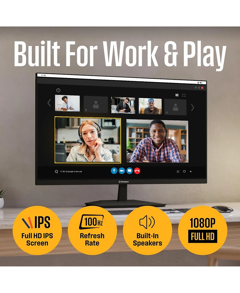 Westinghouse 27 Inch Computer Monitor, 100Hz, 1080p Full Hd Ips Display, Adaptive Sync, Blue Light Protection, Home Office Pc Monitor with Built-in Sp