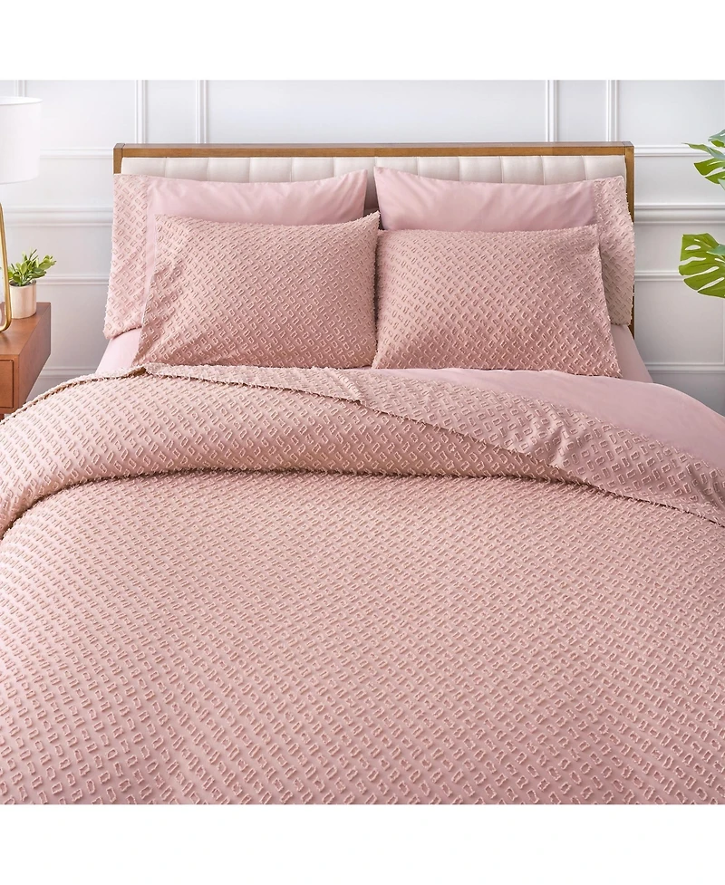 Chanasya Premium Clipped Duvet Set - Tufted Boho Double Brushed Chic Soft Textured Clipped Solid Microfiber Duvet Set