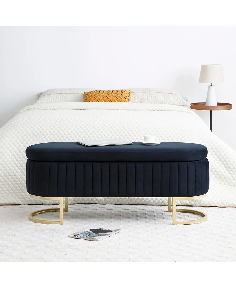 Streamdale Furniture Storage Bench Bedroom Bench, Velvet Oval Upholstered End of Bed Bench with Golden Metal Legs,50" Modern Storage Ottoman Bench for