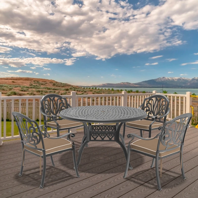 Streamdale 5-Piece Cast Aluminum Patio Set with Cushions