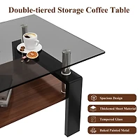 Streamdale Furniture Rectangle Coffee Table, Tempered Glass Tabletop with Mdf Layer, Modern Table for Living Room, Gray Glass