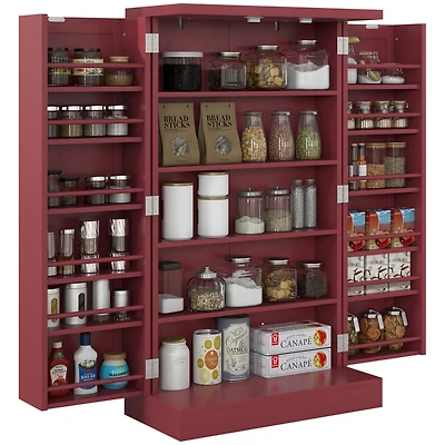 41" Kitchen Pantry Storage Cabinet, Freestanding Kitchen Cabinet with 12 Door Shelves, Double Doors, 5-tier Shelving and Adjustable Shelves, Pain