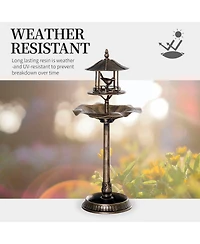 3-in-1 Garden Bird Bath Bowl Pedastal with Bird Feeder, Large Water Basin, & Underneath Flower Planter