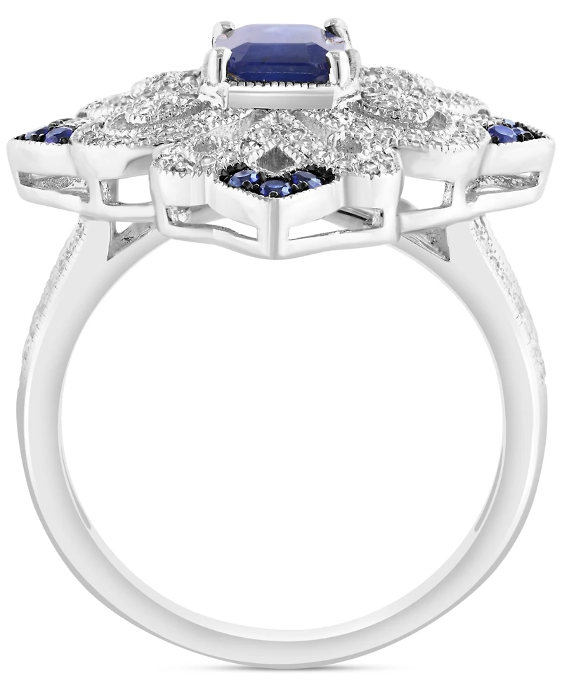 Effy Sapphire (1-1/6 ct. t.w.) & Diamond (3/8 ct. t.w.) Statement Ring in Sterling Silver
