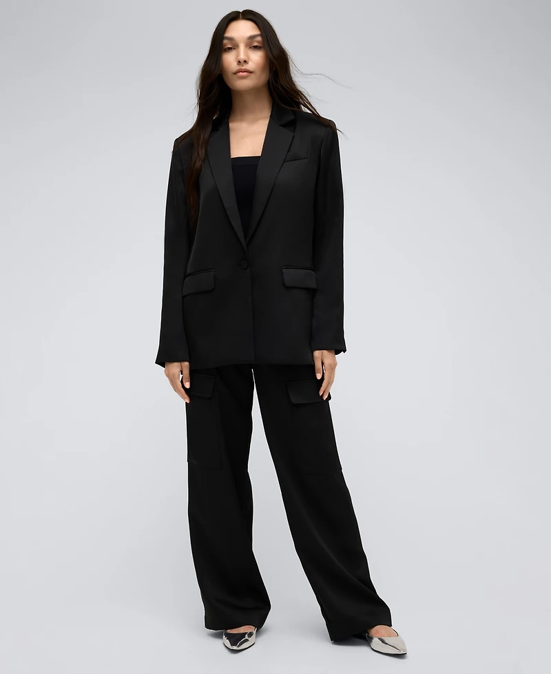 Kenneth Cole Women's One Button Notch Collar Satin Jacket