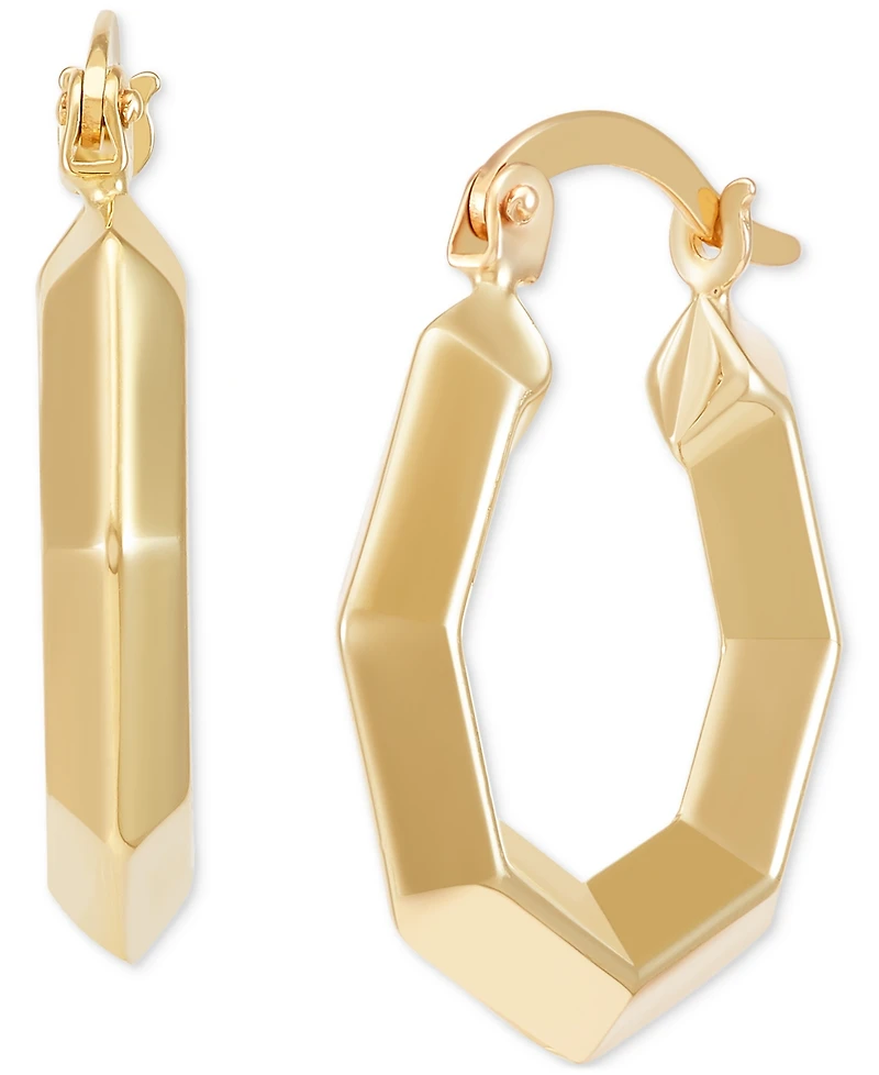Polished Geometric Knife Edge Small Hoop Earrings in 14k Gold, 3/4"
