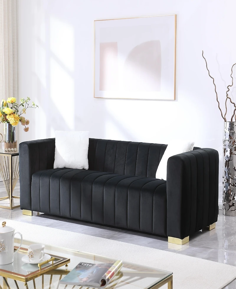 Streamdale Furniture A modern channel sofa take on a traditional Chesterfield, Black color,3 seater