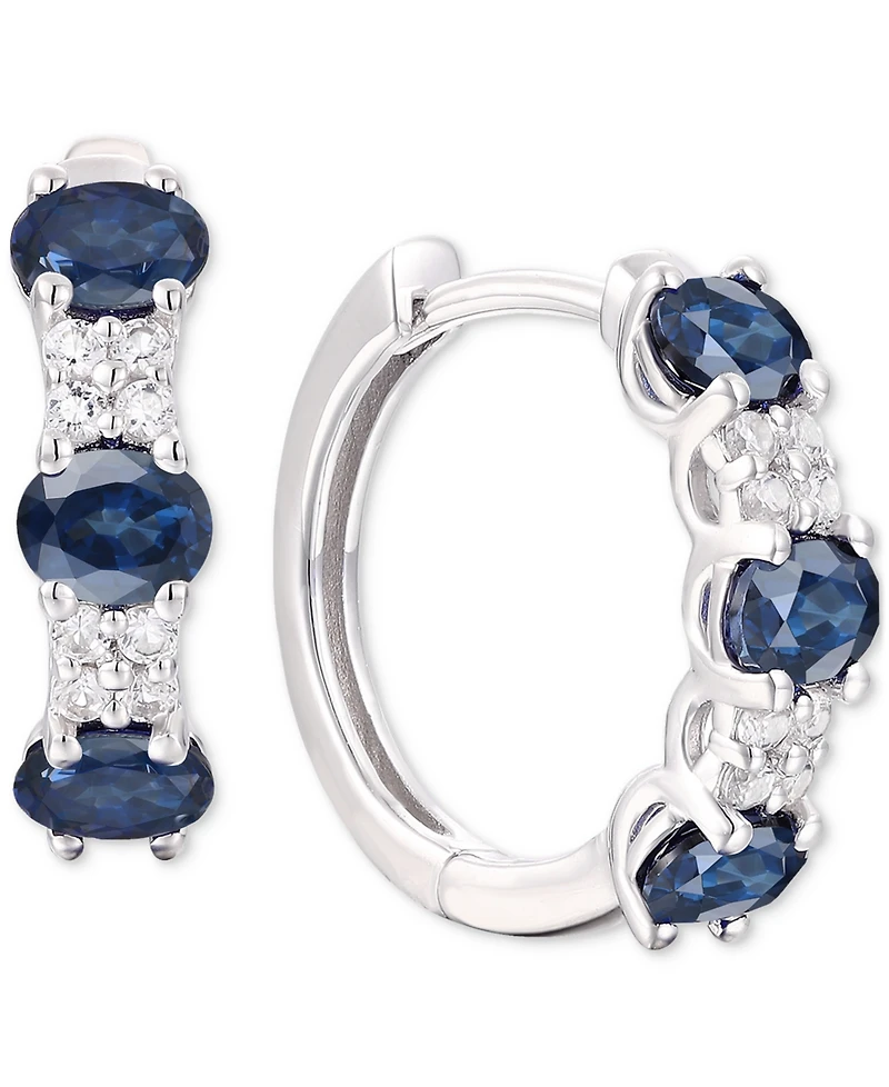 Ruby (1-1/3 ct. t.w.) & Diamond (1/6 Oval Small Hoop Earrings 14K Gold, 0.5" (Also available Emerald Sapphire)