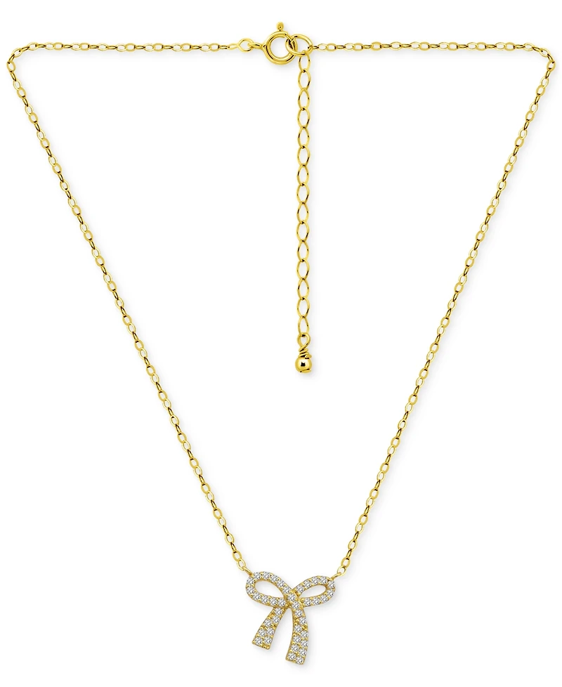 Giani Bernini Cubic Zirconia Bow Pendant Necklace, 18" + 2" extender, Created for Macy's