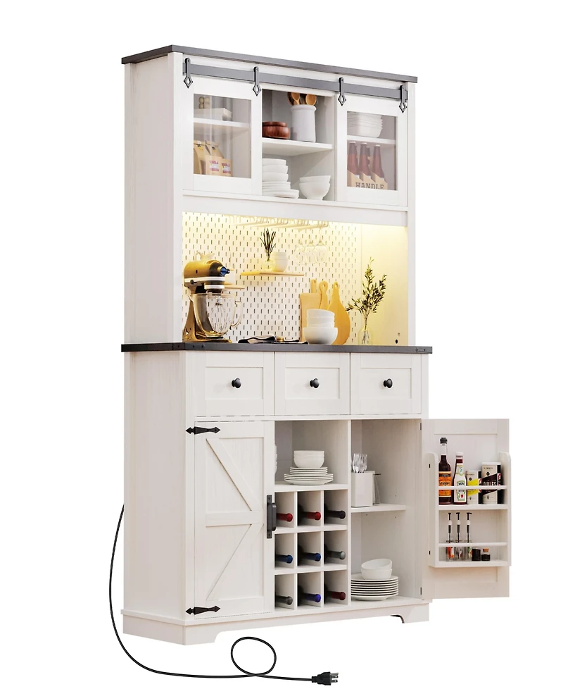 Streamdale 71" Farmhouse Pantry Cabinet with Storage and Power Outlets