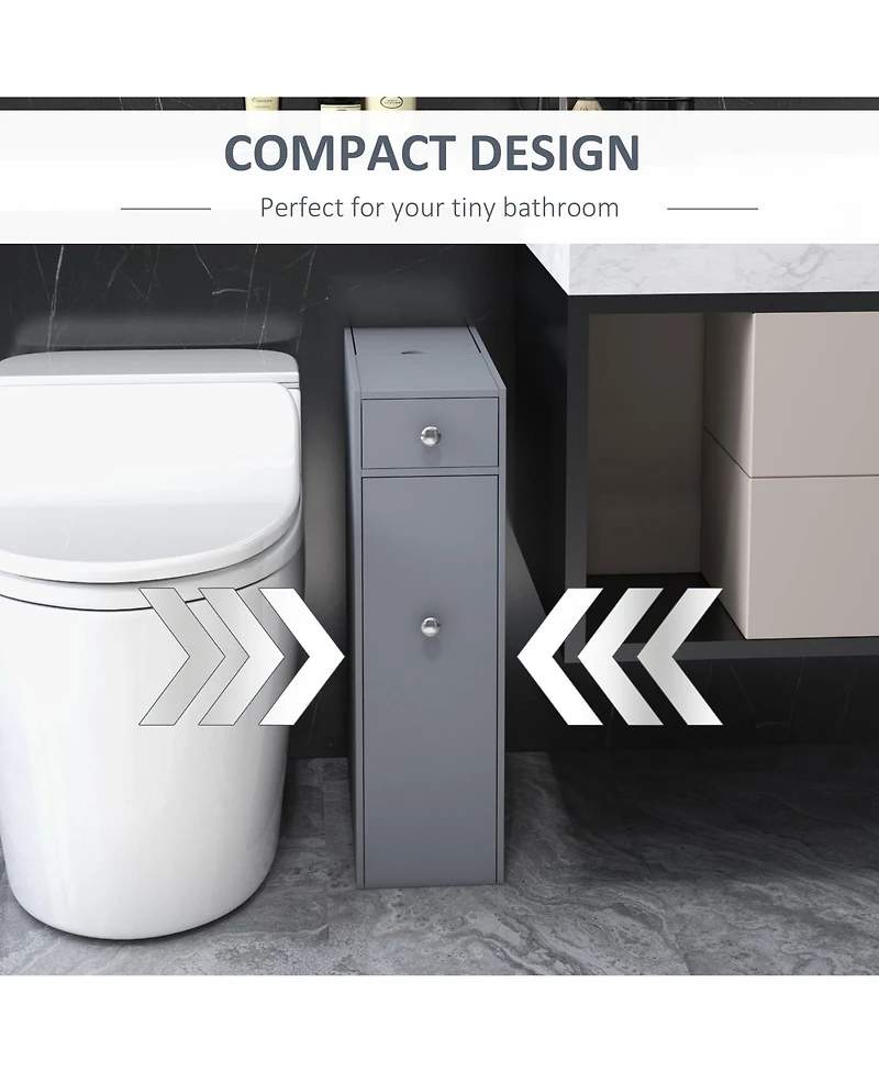 Bathroom Floor Organizer Free Standing Space Saving Narrow Storage Cabinet Bath Toilet Paper Holder with Drawers, Gray