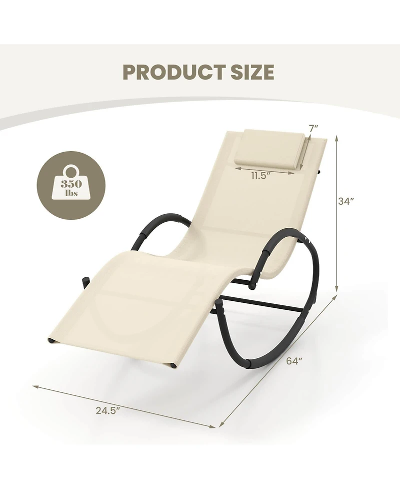 Pcs Outdoor Rocking Lounge Chair with Removable Headrest Breathable Backrest & Seat