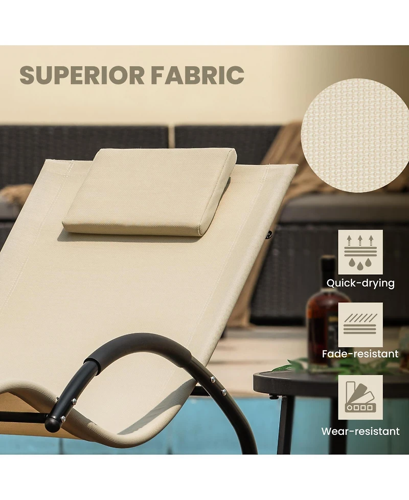 2 Pcs Outdoor Rocking Lounge Chair with Removable Headrest Breathable Backrest & Seat