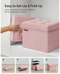 Songmics Home Foldable Storage Ottoman Bench for Living Room, Bedroom, Pastel Pink