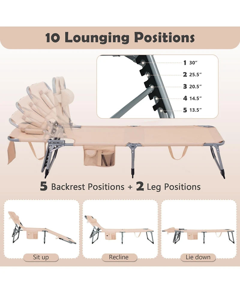 Inolait Folding Beach Lounge Chair with Pillow for Outdoor